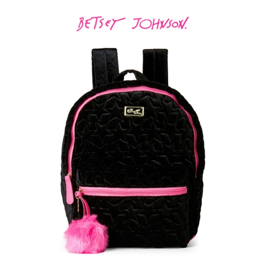 Luv Betsey Johnson Keegs Star Quilted Velour Backpack 🌺 Black. 💋 NEVER USED 🎒
